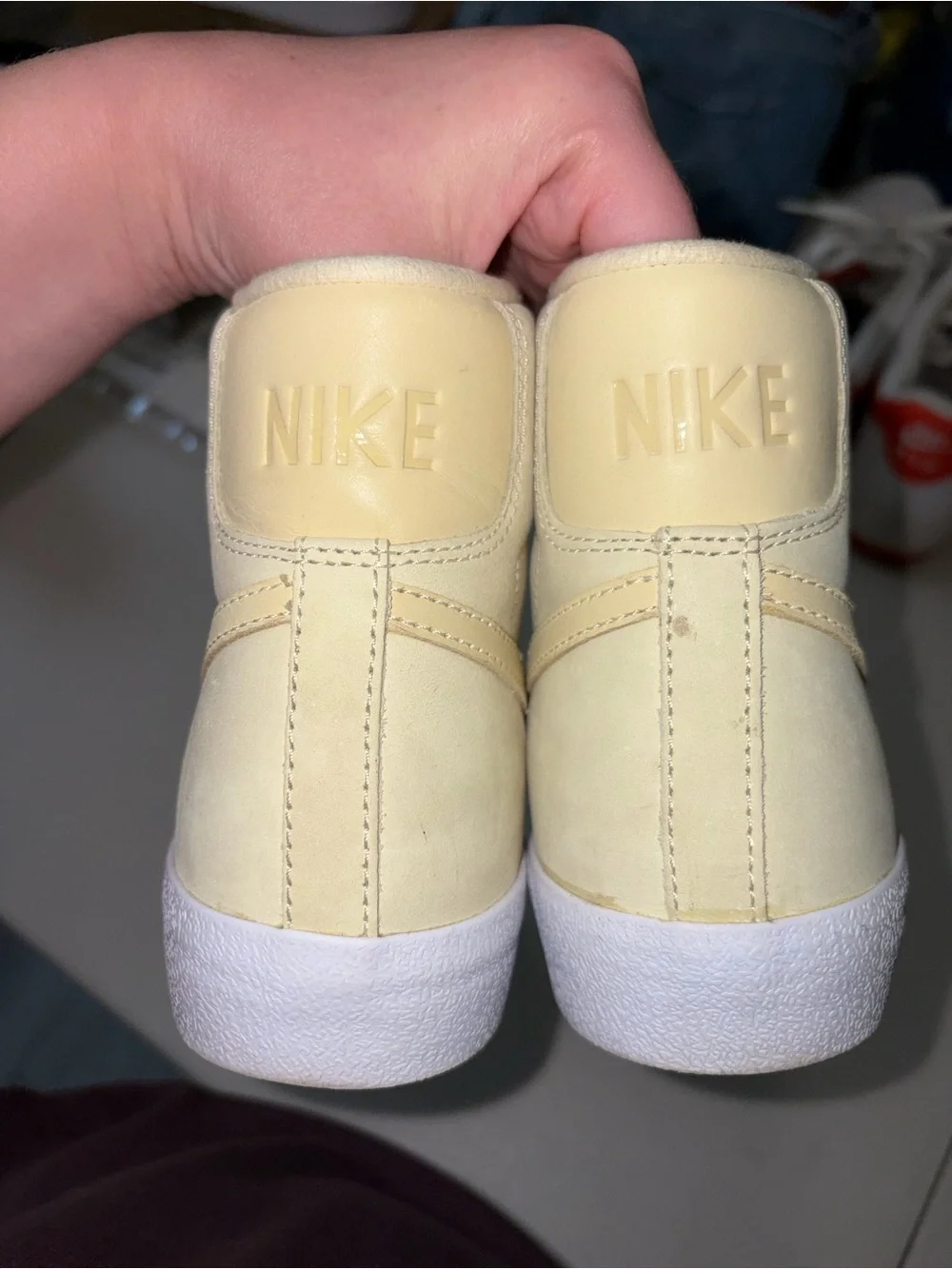 Nike Women’s High-Top Sneakers in Pale Yellow and White